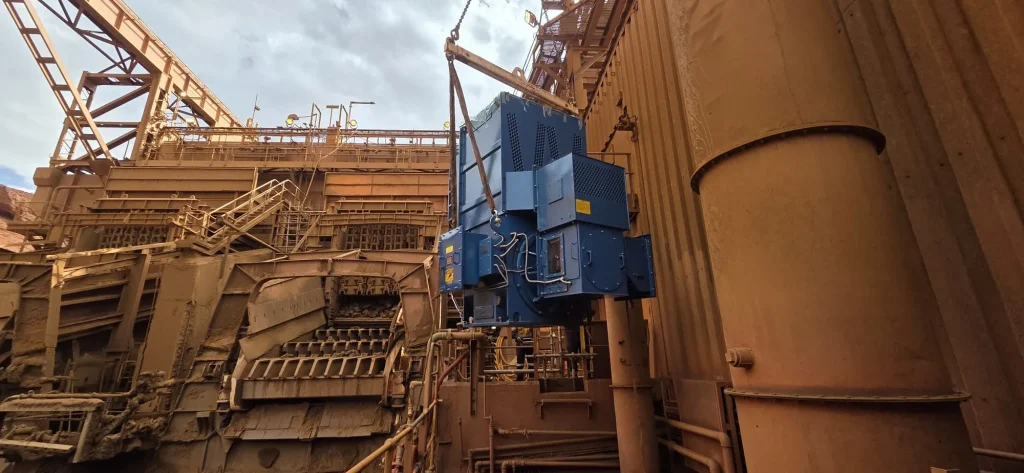 Large electric drive motor installed at a mineral processing plant by ALS International